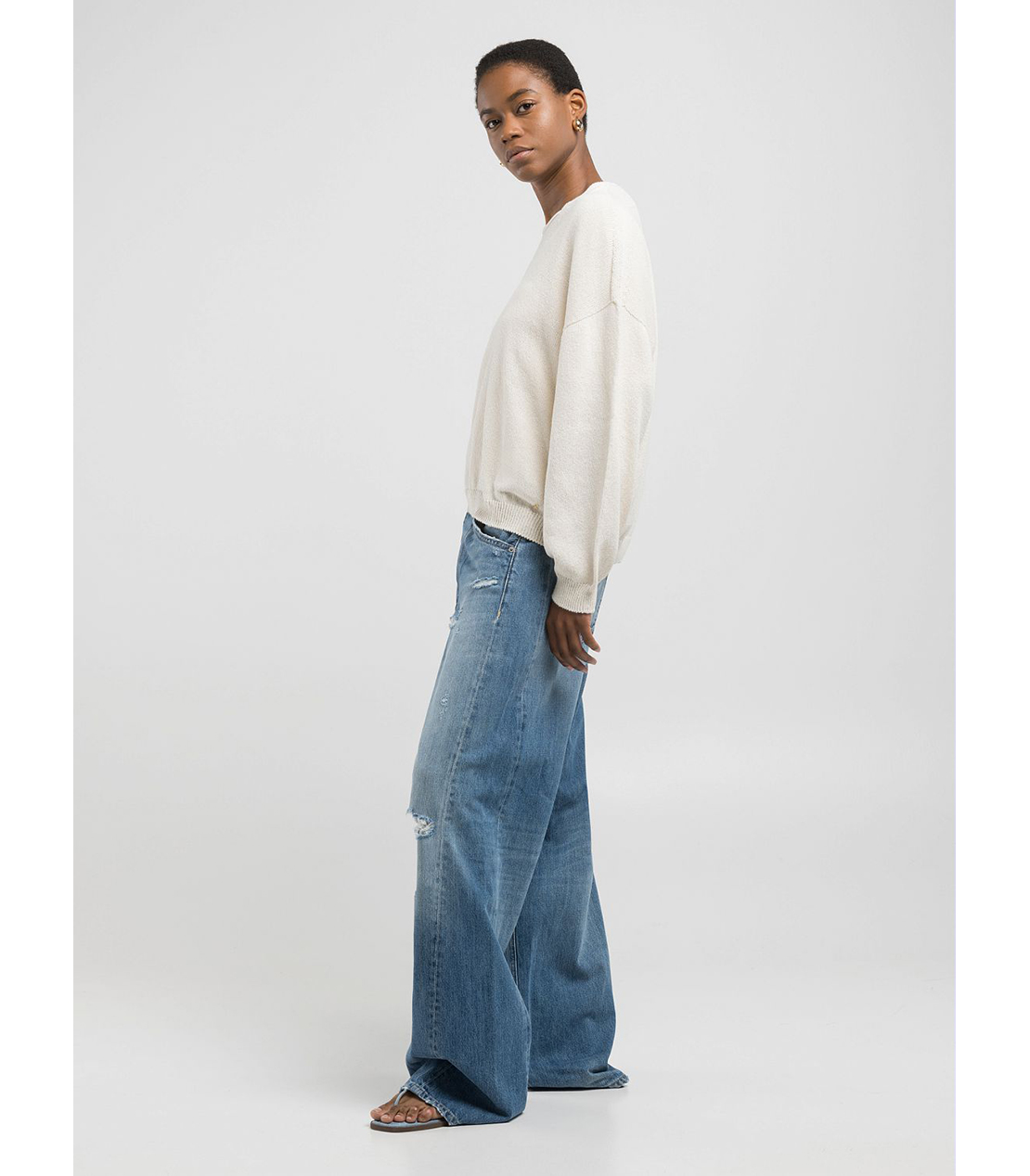 シームレスリサイクルコットンVネックニット 詳細画像 バターホワイト 4